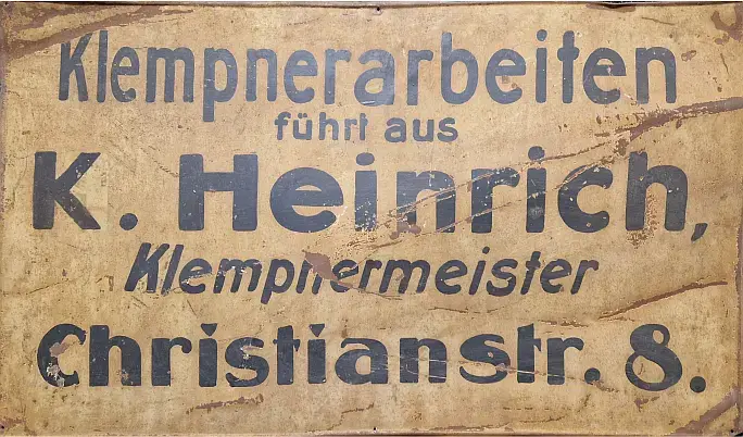 Altes Firmenschild K. Heinrich Klempnerarbeiten